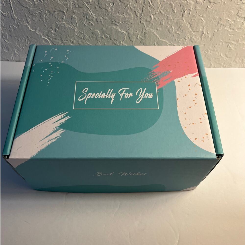 Best Wishes Gift Box with stemless wine glass, candle, soap, bath bomb and card